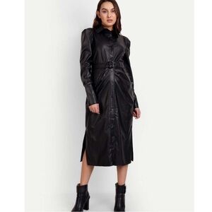 Ted Baker Barrkir Black Faux Leather Long Sleeve Dress Sz US 4 OR Ted Sz 4